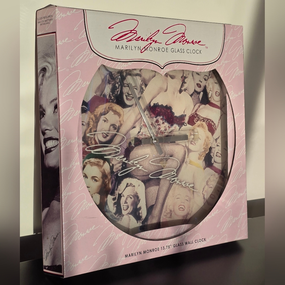 Marilyn Monroe Glass Clock by Bernard of Hollywood 13.75" New in Box 2010